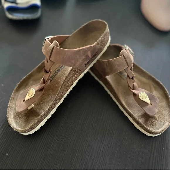 Birkenstock (Worn Once) Tan Braided Gizeh Sandals 41 EU 10 US - Picture 1 of 5